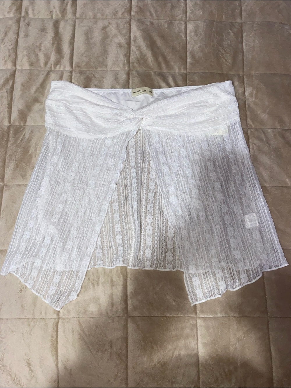 White Lace Twist-Front Peplum Top